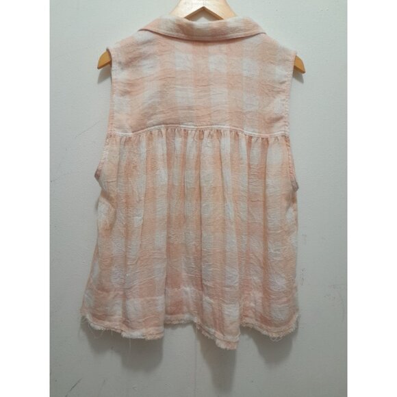 Free People Large Hey There Sunshine Boho Button Front Raw Hem Beachy Casual Top - Picture 5 of 10